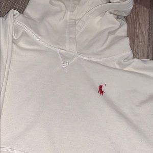 Light tan polo hoodie signs of use